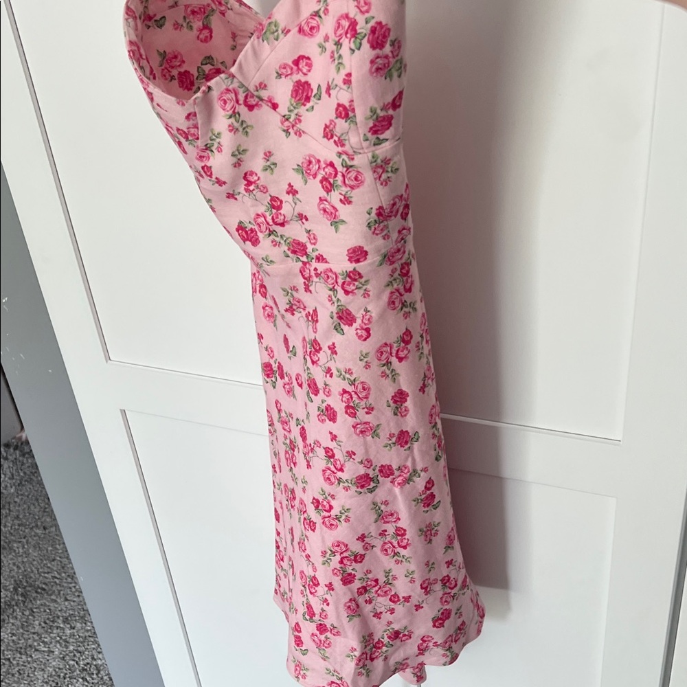 Floral Pink Dress with Lace Up Back